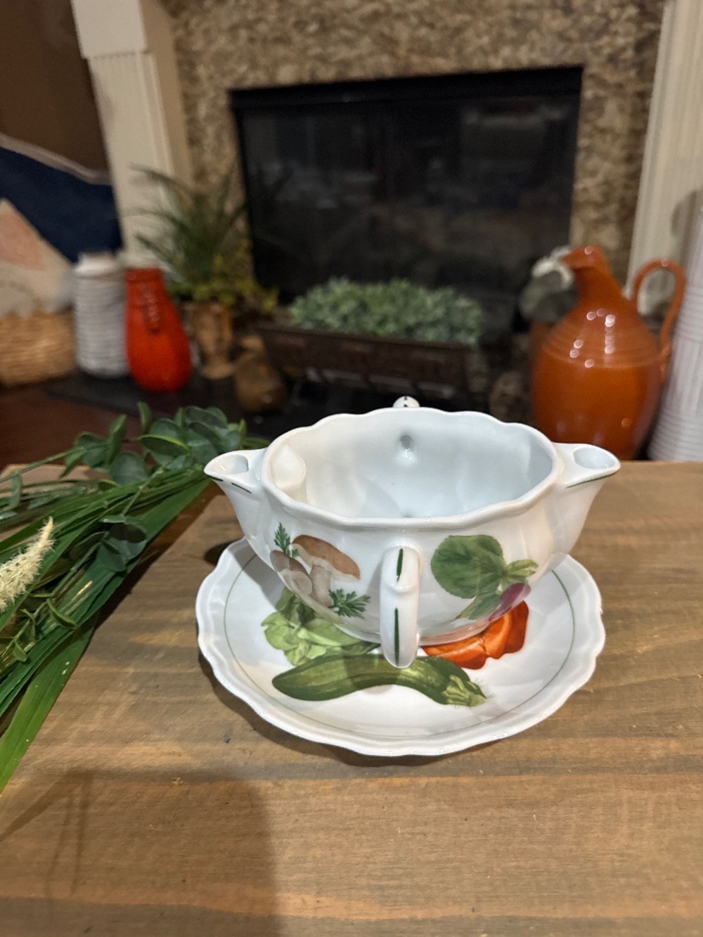 Louis Lourioux Le Faune Gravy Boat with Underplate, Vegetable Design